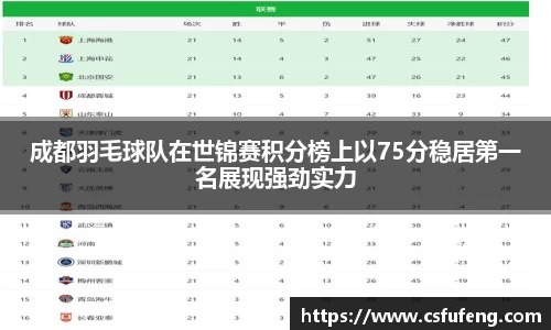 成都羽毛球队在世锦赛积分榜上以75分稳居第一名展现强劲实力